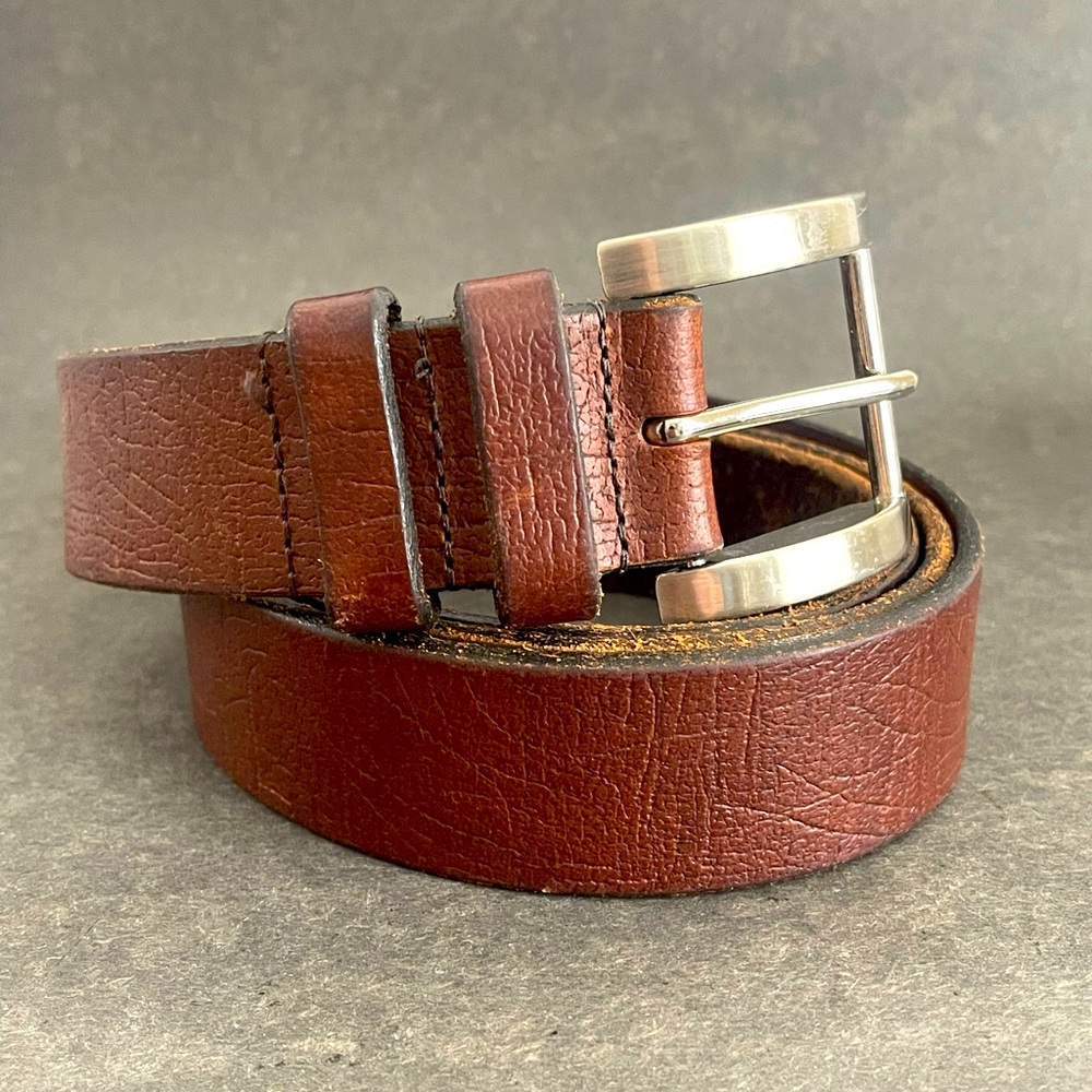 LEJON men's Oil Tanned Harness Leather Brown Distressed Belt 42 Made in USA